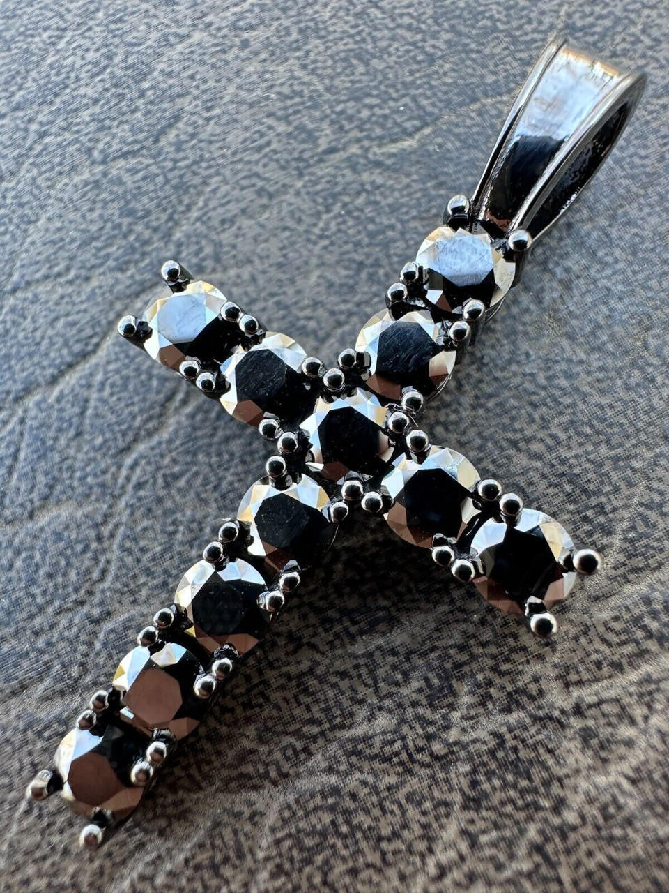 Black MOISSANITE Tennis Cross - Black Rhodium Over 925 Silver - 5 Sizes 0.75"-2.25"