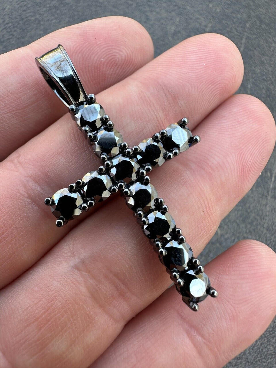 Black MOISSANITE Tennis Cross - Black Rhodium Over 925 Silver - 5 Sizes 0.75"-2.25"