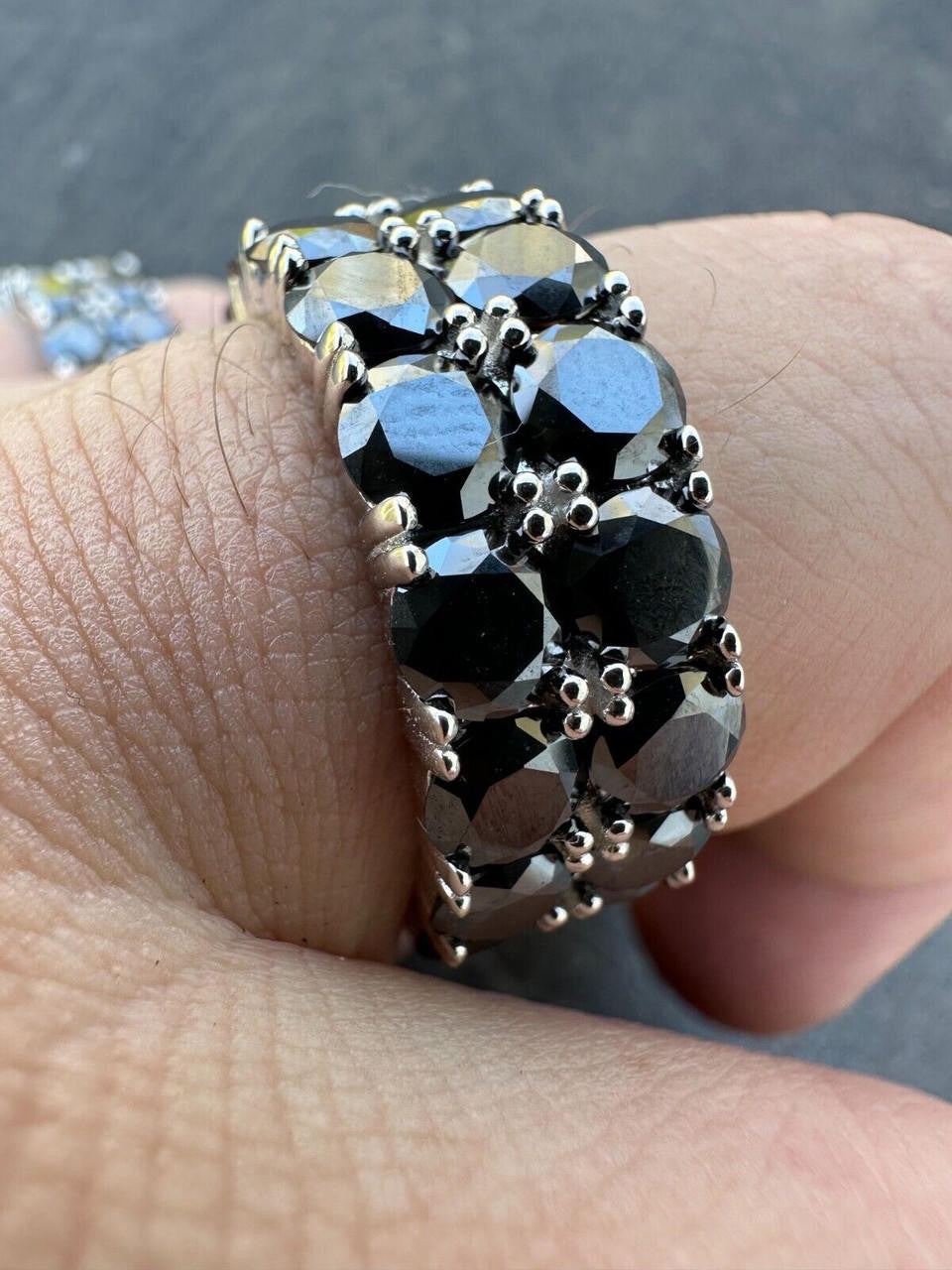Black MOISSANITE Double Row Eternity Ring - 925 Silver