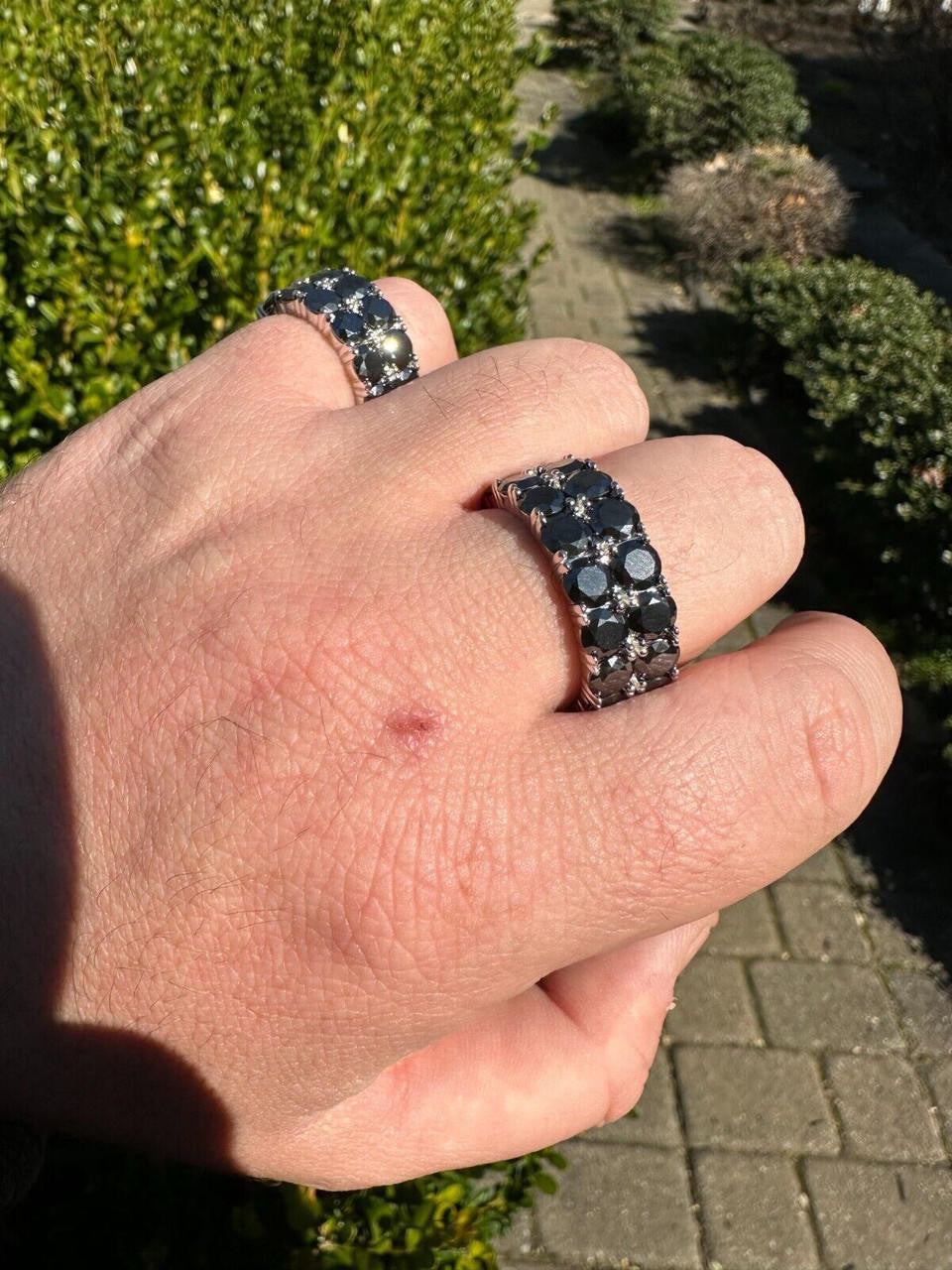 Black MOISSANITE Double Row Eternity Ring - 925 Silver