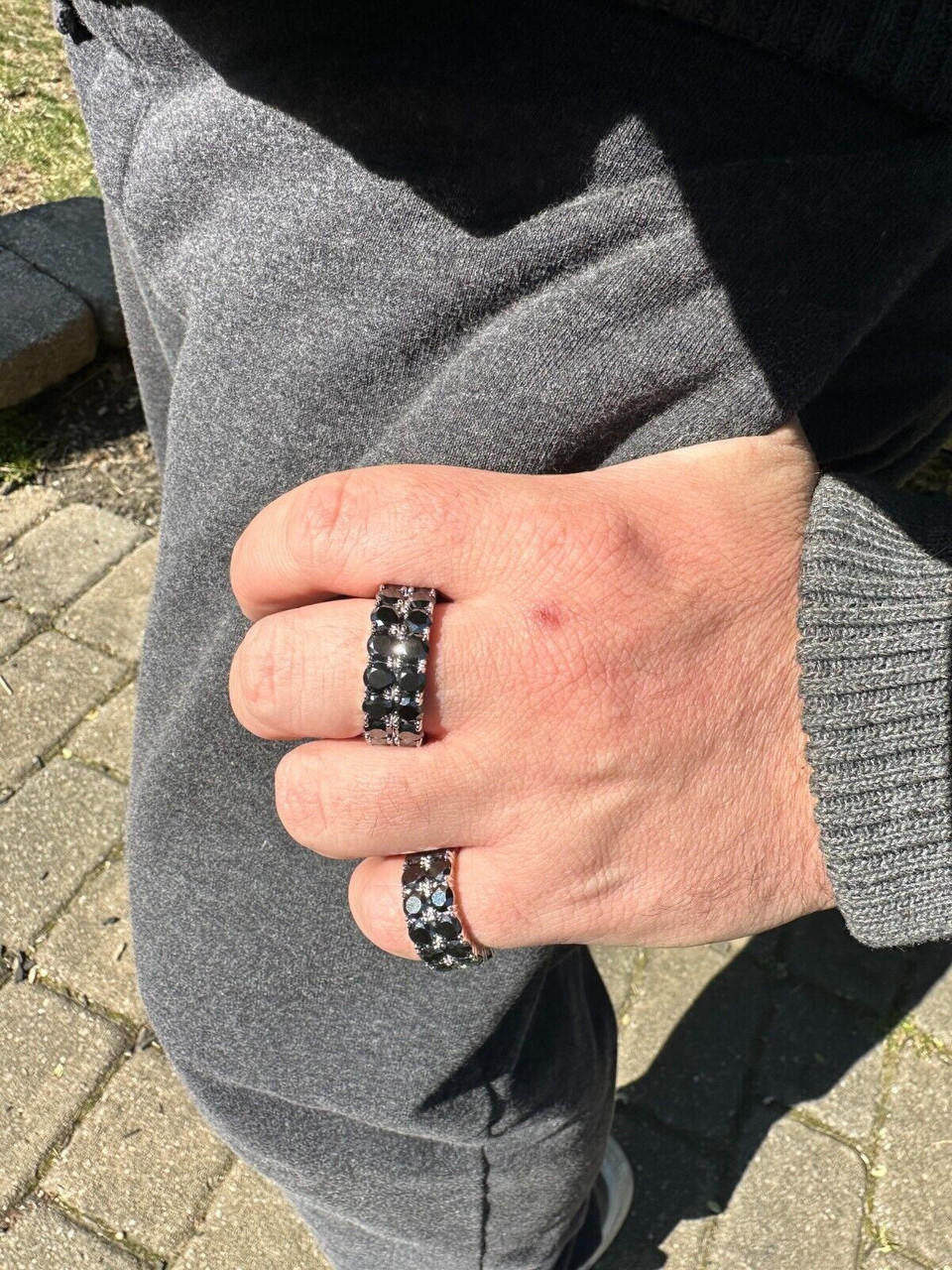 Black MOISSANITE Double Row Eternity Ring - 925 Silver