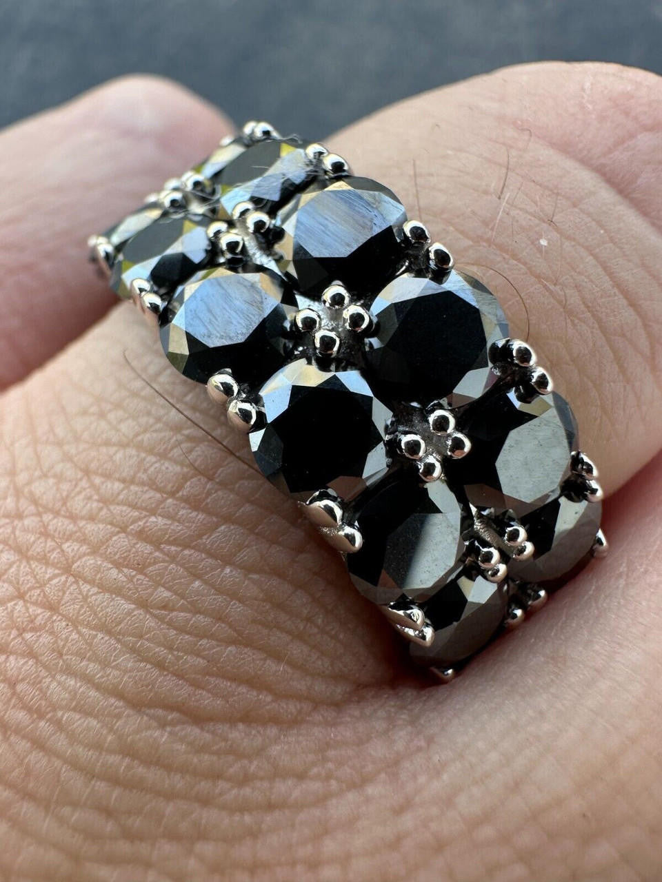 Black MOISSANITE Double Row Eternity Ring - 925 Silver