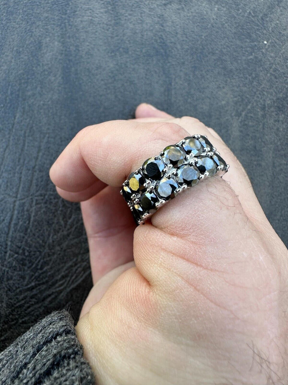 Black MOISSANITE Double Row Eternity Ring - 925 Silver