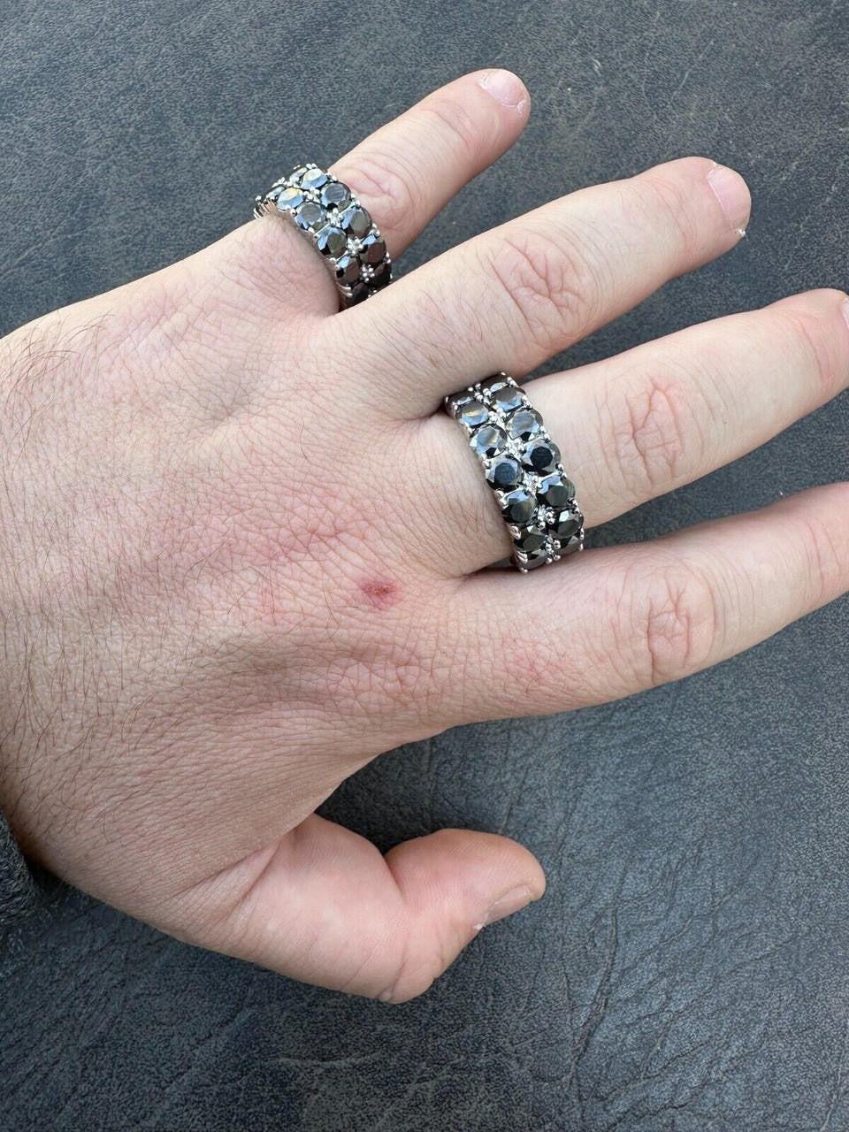 Black MOISSANITE Double Row Eternity Ring - 925 Silver