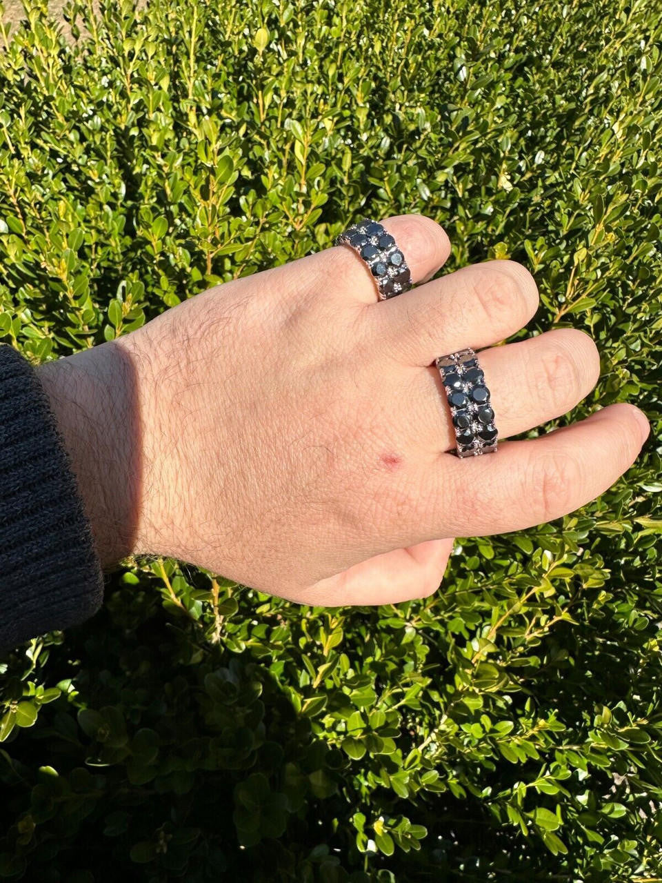 Black MOISSANITE Double Row Eternity Ring - 925 Silver