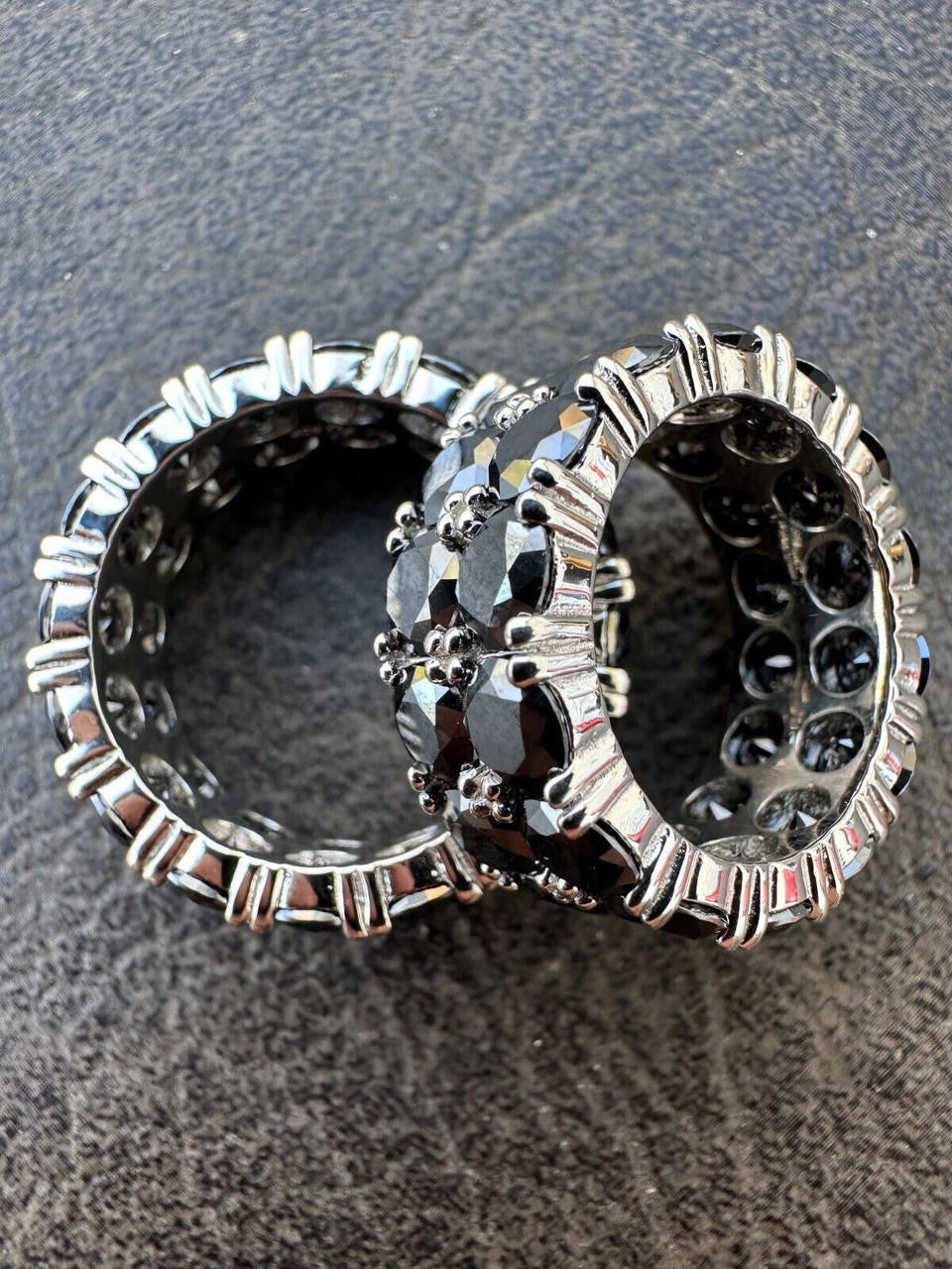 Black MOISSANITE Double Row Eternity Ring - 925 Silver
