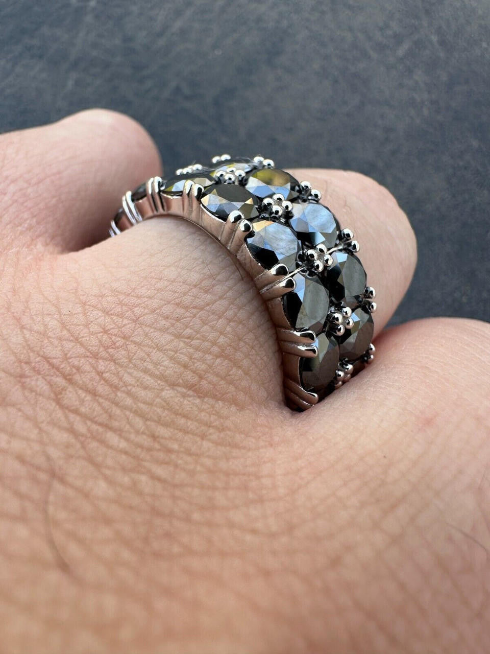 Black MOISSANITE Double Row Eternity Ring - 925 Silver