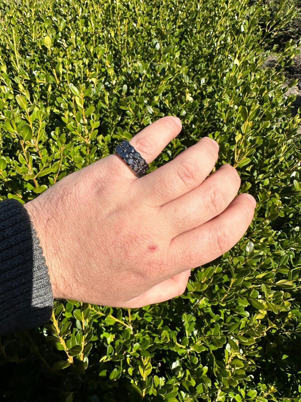 Black MOISSANITE Double Row Eternity Ring - 925 Silver Oxidized Rhodium