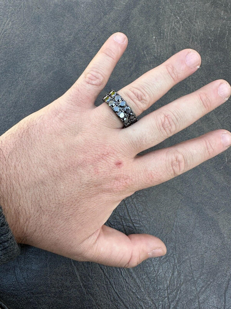 Black MOISSANITE Double Row Eternity Ring - 925 Silver Oxidized Rhodium