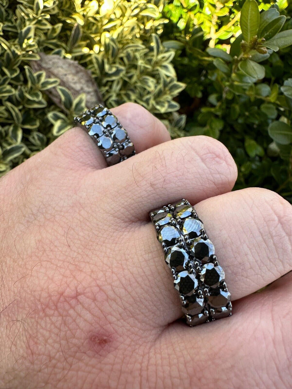 Black MOISSANITE Double Row Eternity Ring - 925 Silver Oxidized Rhodium