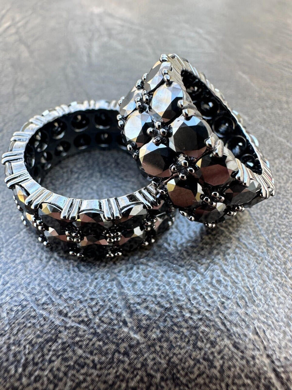 Black MOISSANITE Double Row Eternity Ring - 925 Silver Oxidized Rhodium