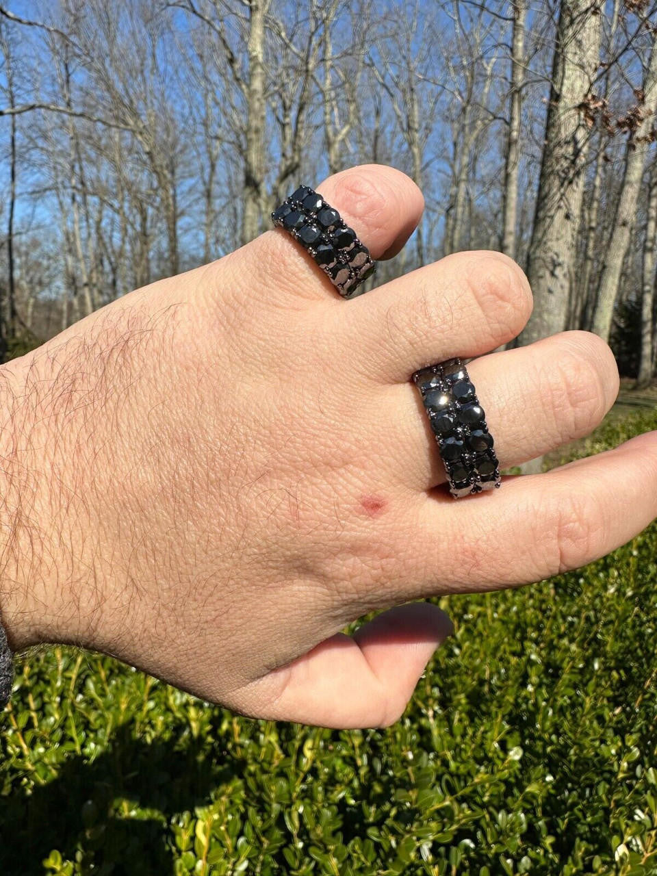 Black MOISSANITE Double Row Eternity Ring - 925 Silver Oxidized Rhodium