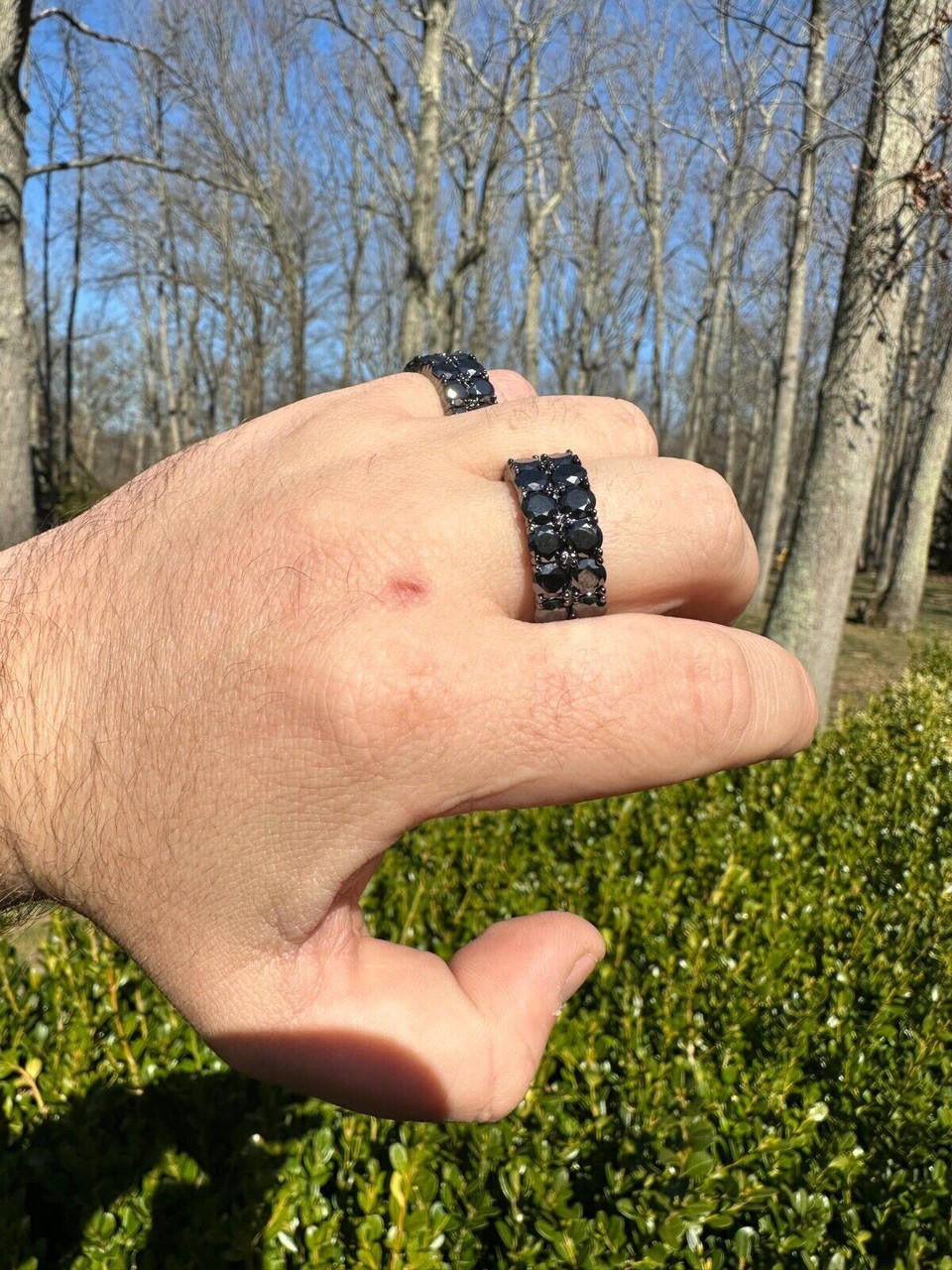 Black MOISSANITE Double Row Eternity Ring - 925 Silver Oxidized Rhodium