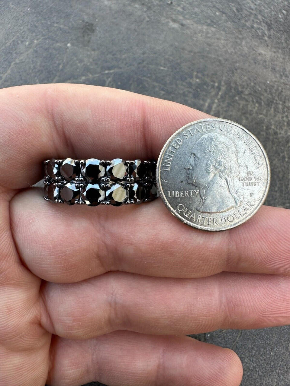Black MOISSANITE Double Row Eternity Ring - 925 Silver Oxidized Rhodium