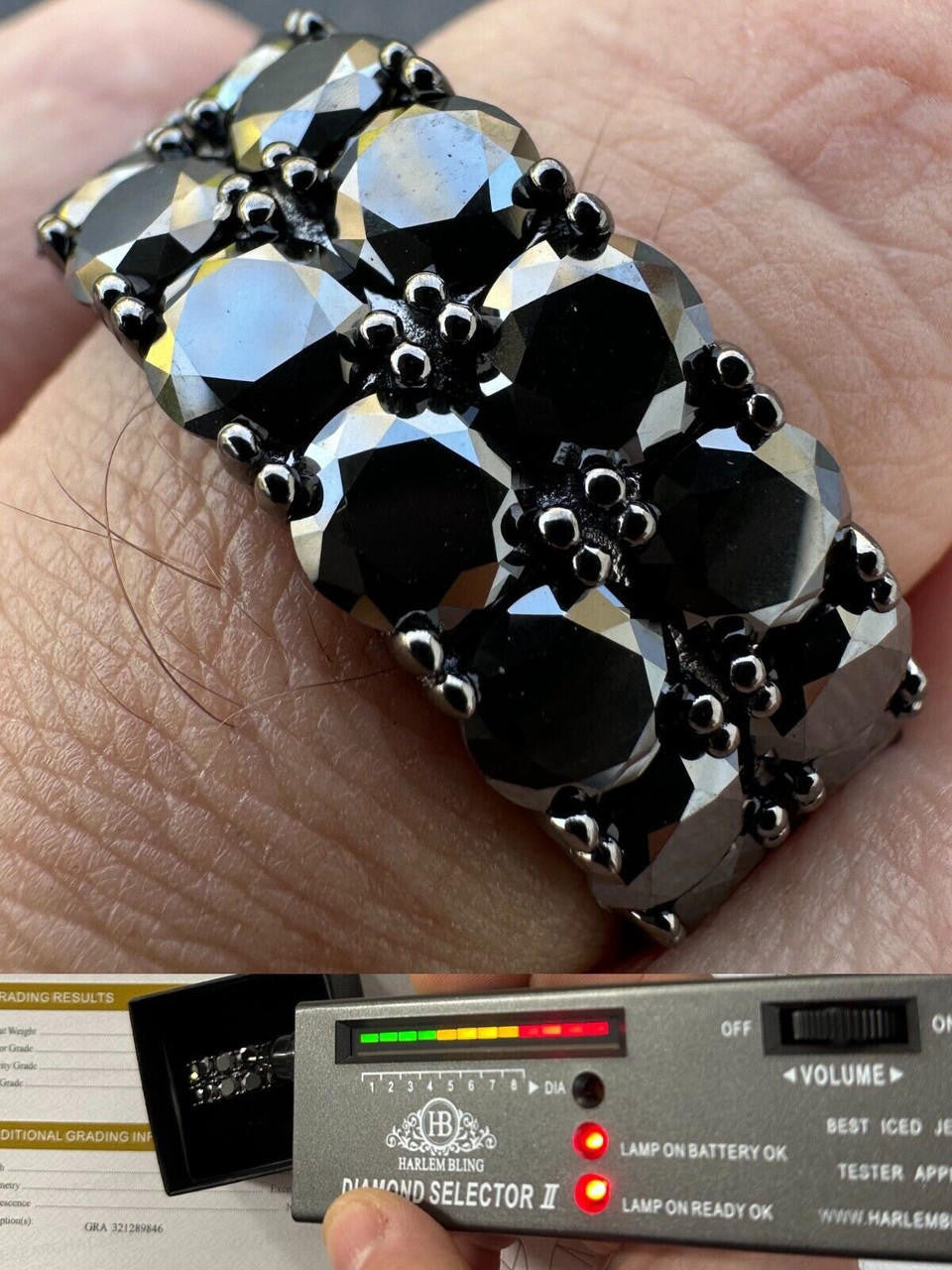 Black MOISSANITE Double Row Eternity Ring - 925 Silver Oxidized Rhodium