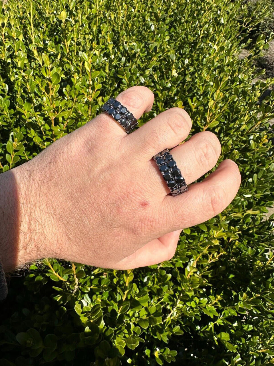 Black MOISSANITE Double Row Eternity Ring - 925 Silver Oxidized Rhodium