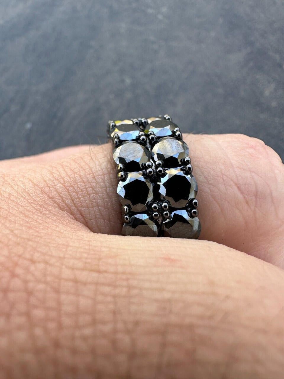 Black MOISSANITE Double Row Eternity Ring - 925 Silver Oxidized Rhodium