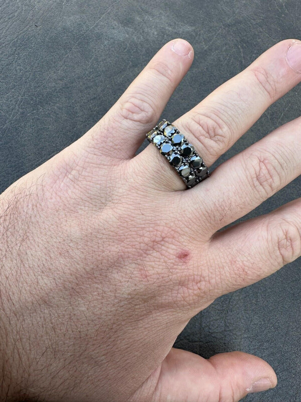 Black MOISSANITE Double Row Eternity Ring - 925 Silver Oxidized Rhodium