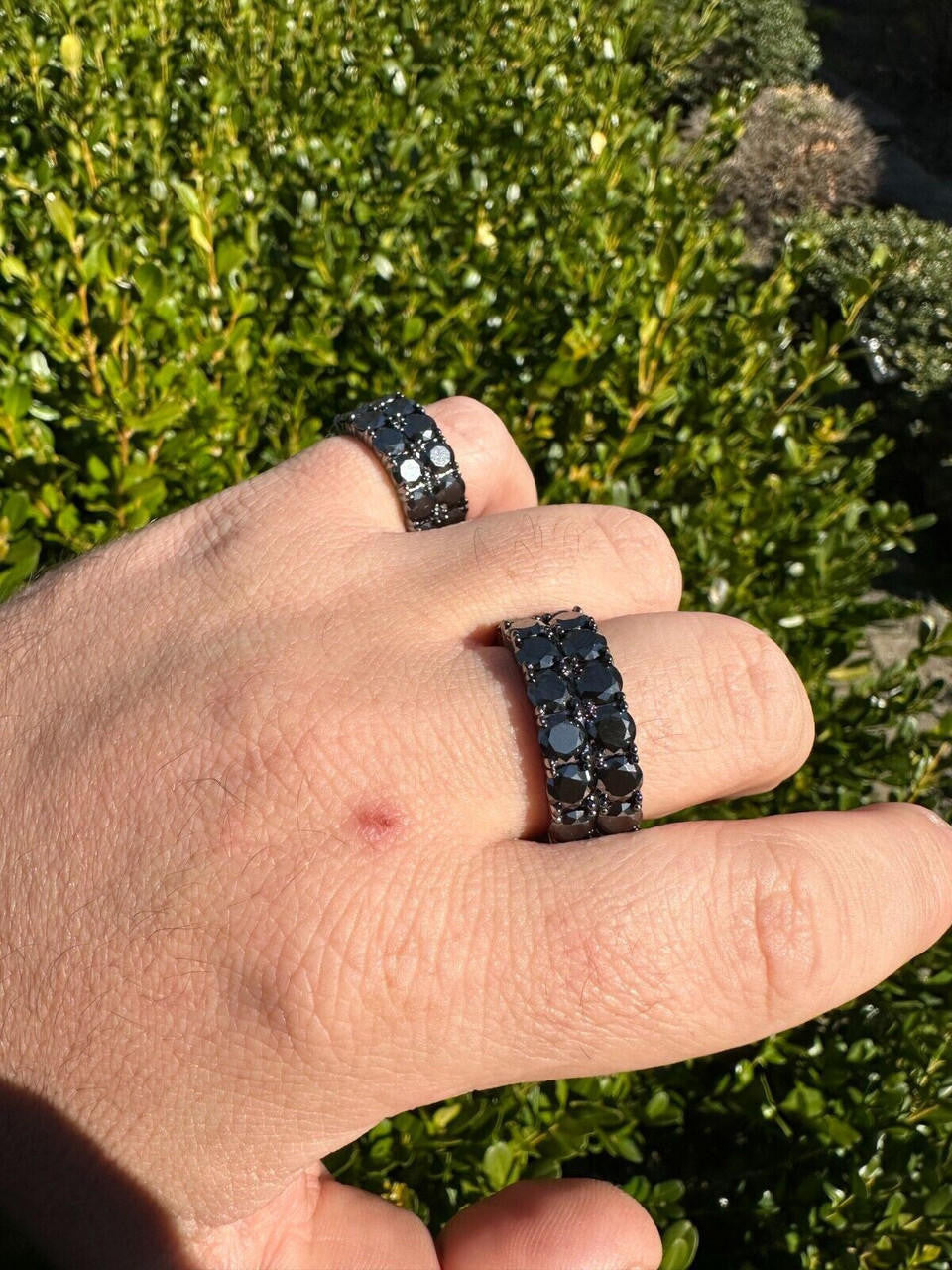 Black MOISSANITE Double Row Eternity Ring - 925 Silver Oxidized Rhodium