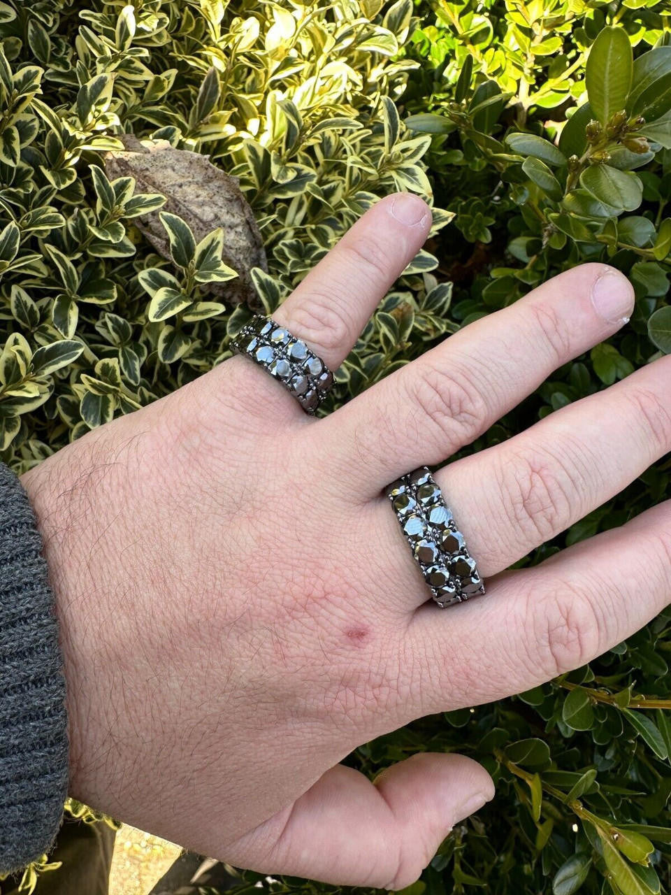 Black MOISSANITE Double Row Eternity Ring - 925 Silver Oxidized Rhodium