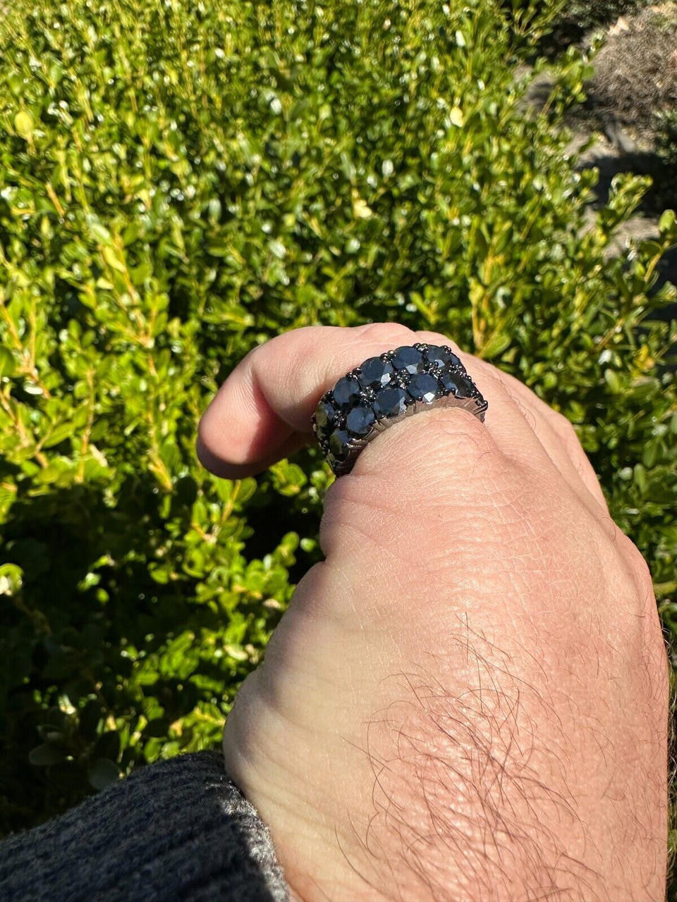Black MOISSANITE Double Row Eternity Ring - 925 Silver Oxidized Rhodium
