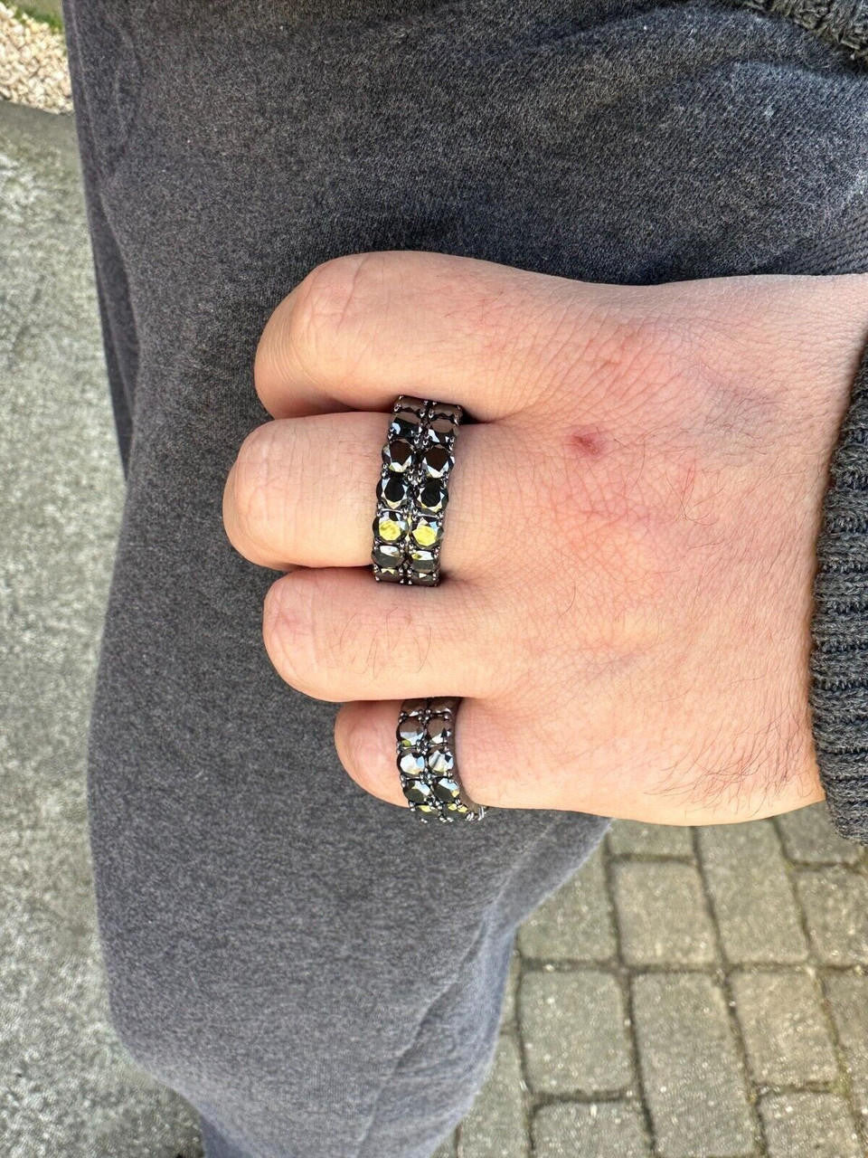 Black MOISSANITE Double Row Eternity Ring - 925 Silver Oxidized Rhodium