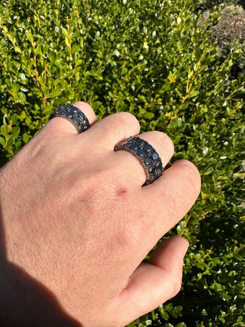 Black MOISSANITE Double Row Eternity Ring - 925 Silver Oxidized Rhodium