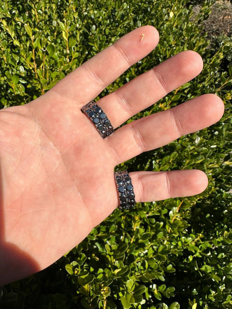 Black MOISSANITE Double Row Eternity Ring - 925 Silver Oxidized Rhodium