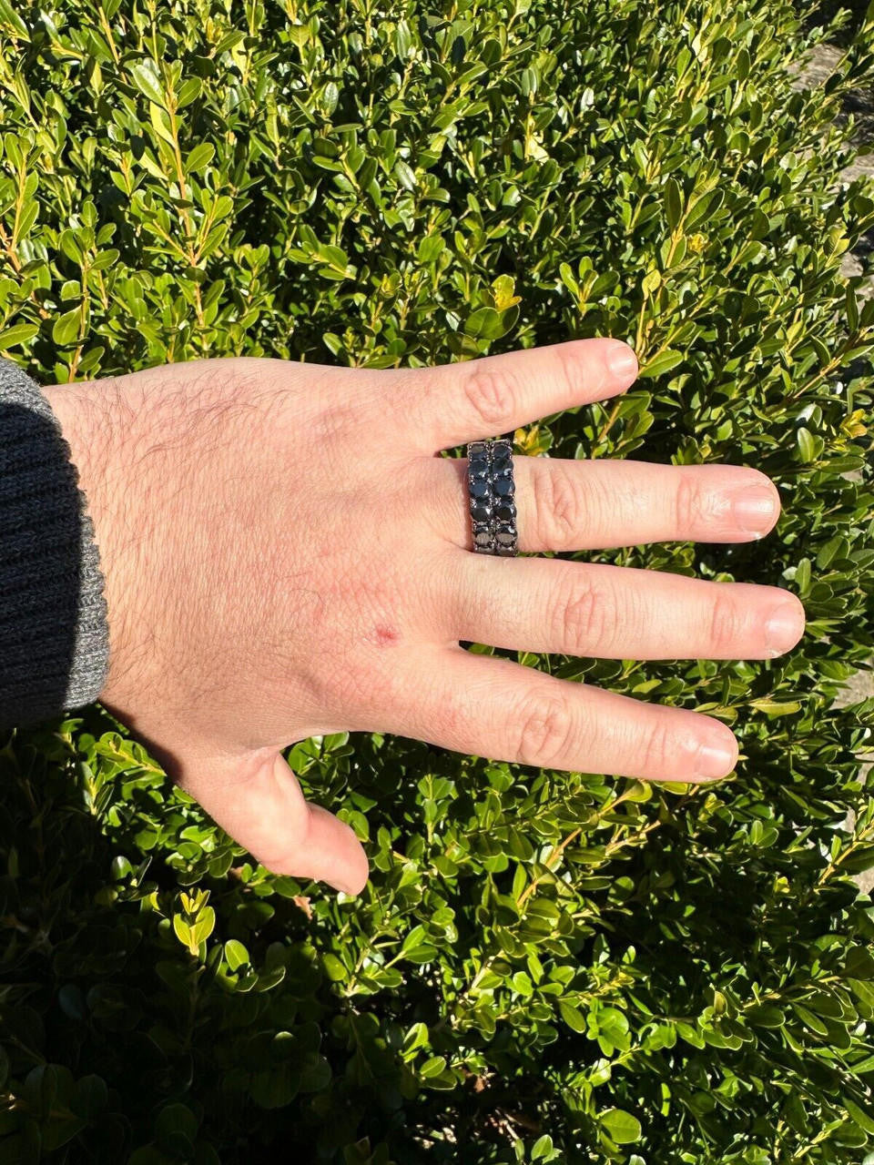 Black MOISSANITE Double Row Eternity Ring - 925 Silver Oxidized Rhodium