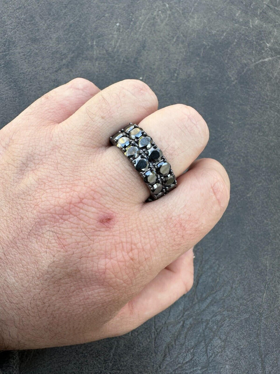 Black MOISSANITE Double Row Eternity Ring - 925 Silver Oxidized Rhodium