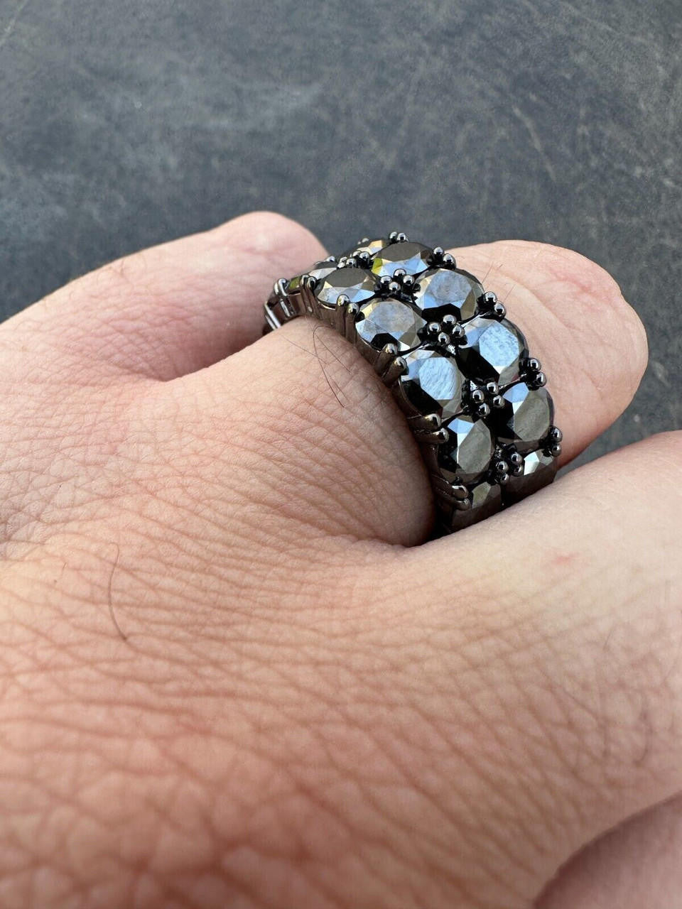 Black MOISSANITE Double Row Eternity Ring - 925 Silver Oxidized Rhodium