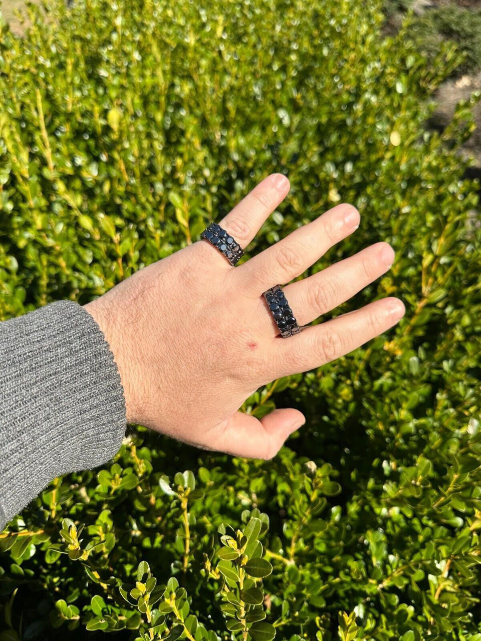 Black MOISSANITE Double Row Eternity Ring - 925 Silver Oxidized Rhodium