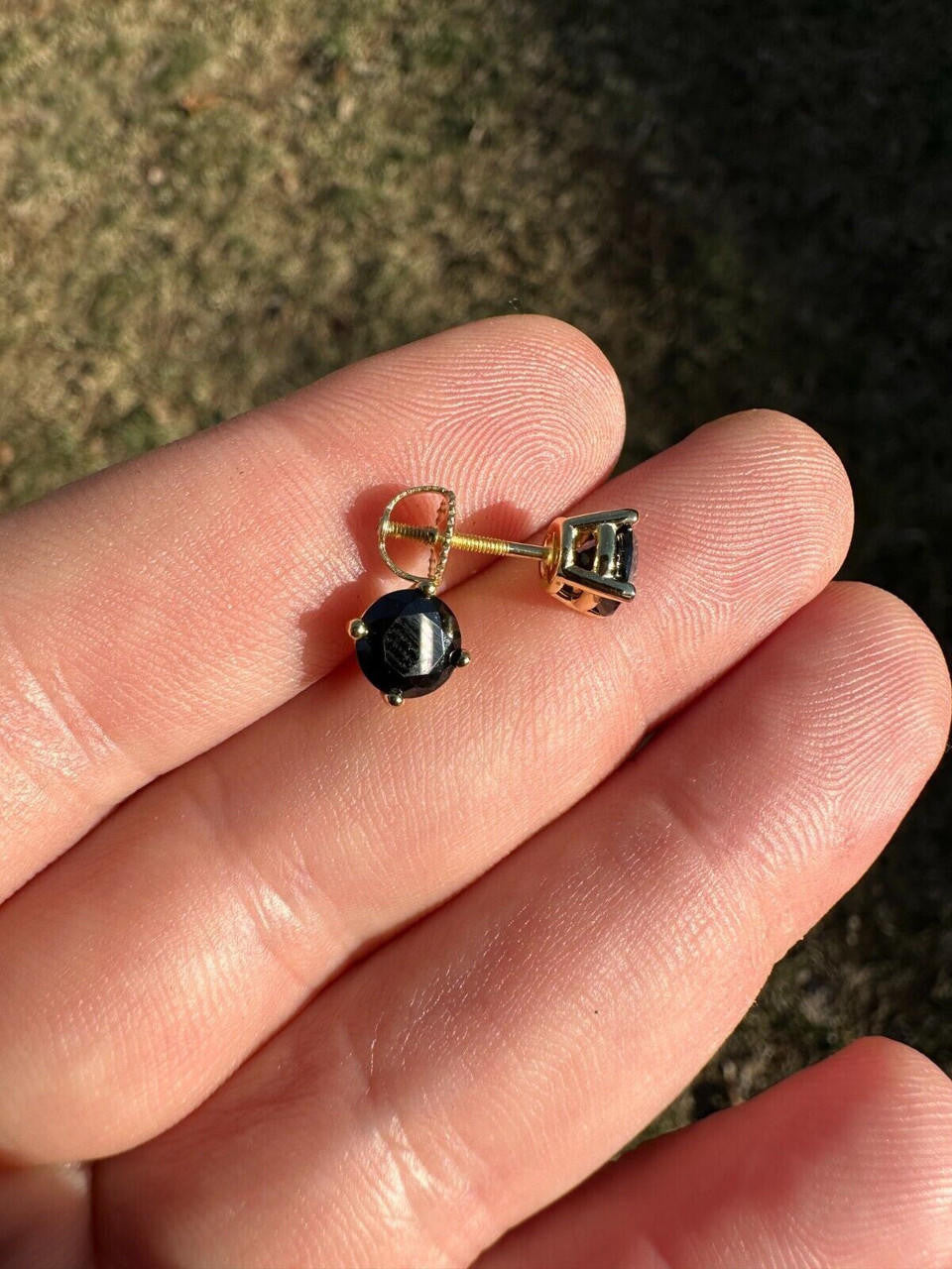 Black MOISSANITE Solitaire Stud Earrings - 14k Gold Vermeil 925 Silver - 3mm-8mm - 0.2-4ct
