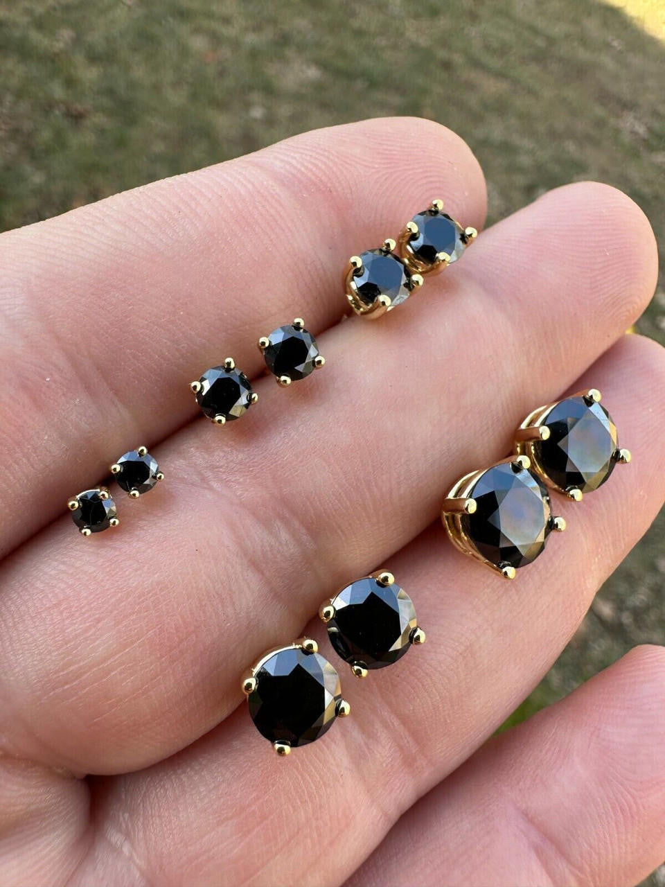 Black MOISSANITE Solitaire Stud Earrings - 14k Gold Vermeil 925 Silver - 3mm-8mm - 0.2-4ct