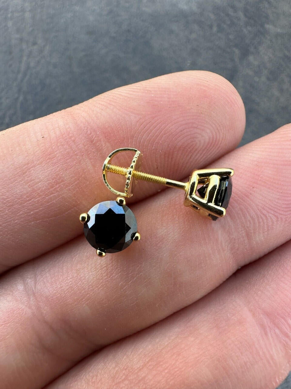 Black MOISSANITE Solitaire Stud Earrings - 14k Gold Vermeil 925 Silver - 3mm-8mm - 0.2-4ct