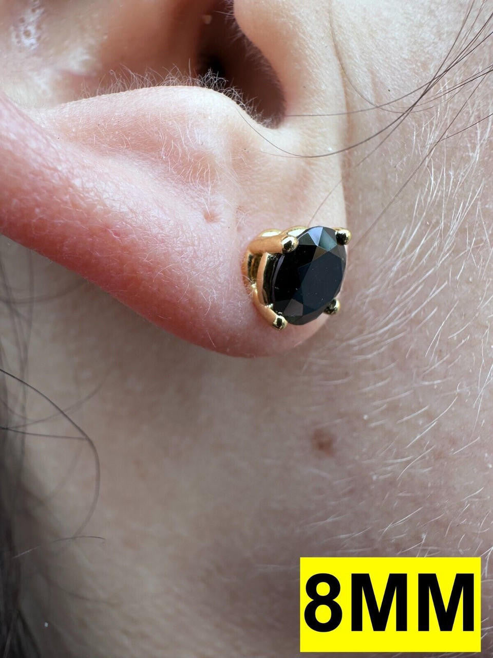 Black MOISSANITE Solitaire Stud Earrings - 14k Gold Vermeil 925 Silver - 3mm-8mm - 0.2-4ct