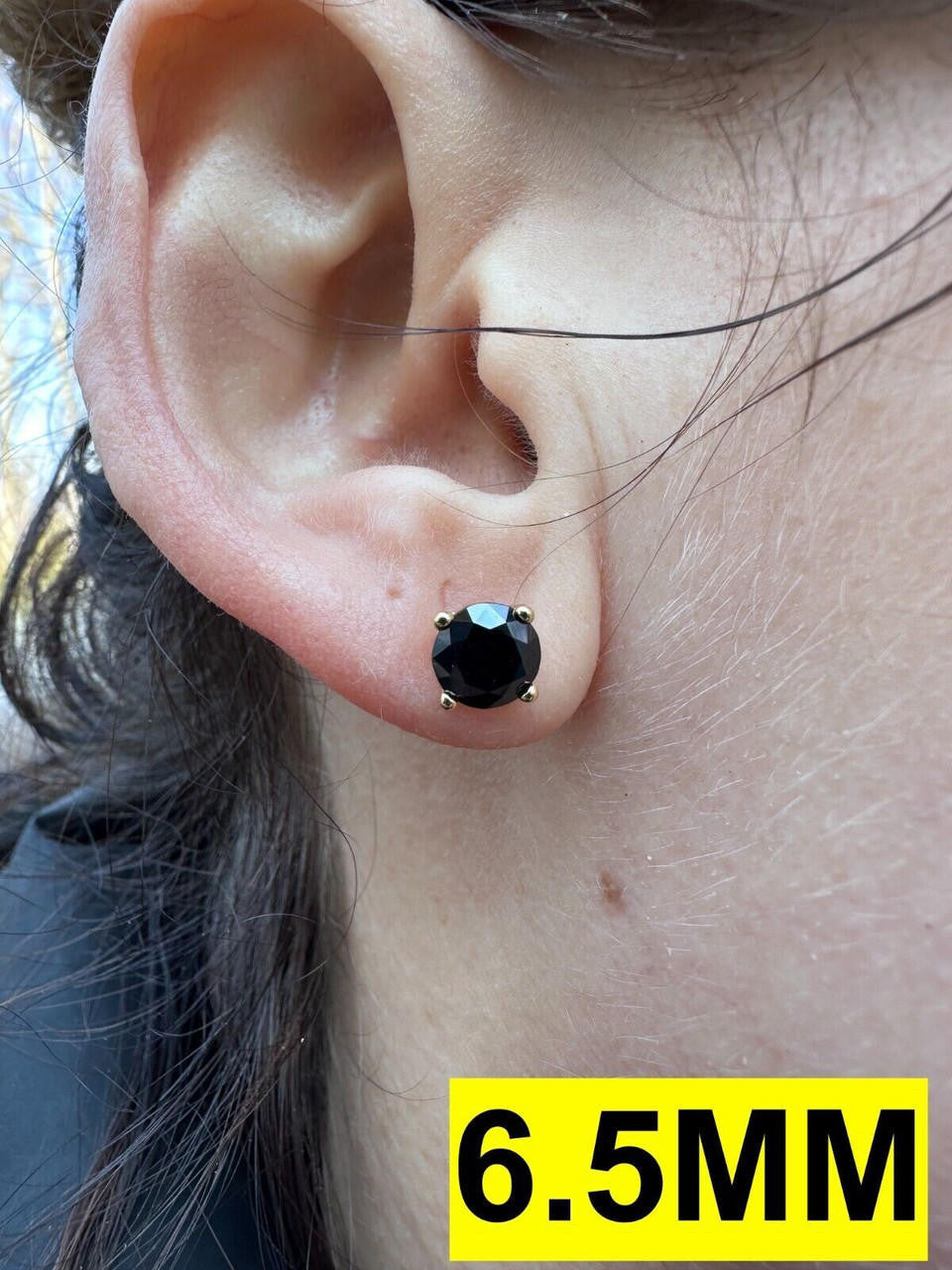 Black MOISSANITE Solitaire Stud Earrings - 14k Gold Vermeil 925 Silver - 3mm-8mm - 0.2-4ct