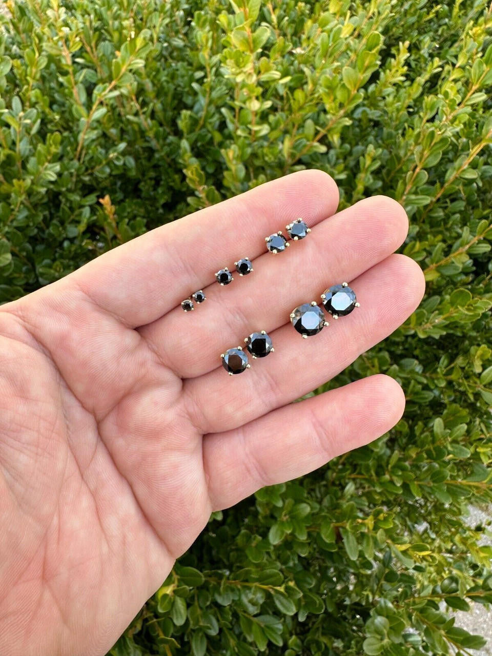 Black MOISSANITE Solitaire Stud Earrings - 14k Gold Vermeil 925 Silver - 3mm-8mm - 0.2-4ct