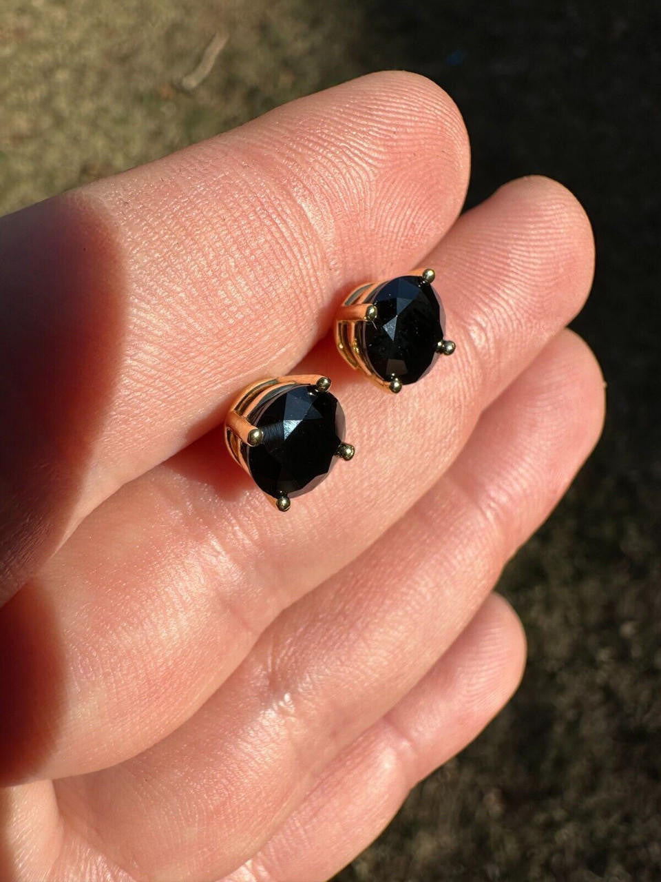 Black MOISSANITE Solitaire Stud Earrings - 14k Gold Vermeil 925 Silver - 3mm-8mm - 0.2-4ct