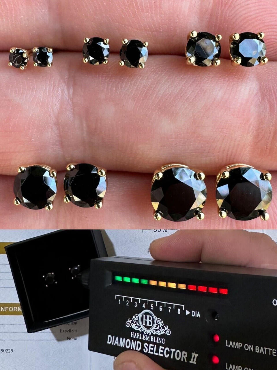 Black MOISSANITE Solitaire Stud Earrings - 14k Gold Vermeil 925 Silver - 3mm-8mm - 0.2-4ct