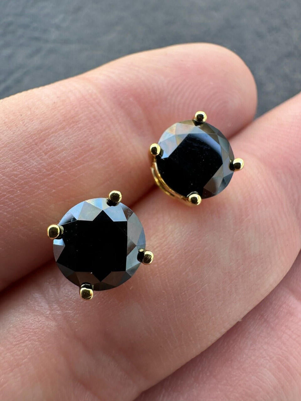 Black MOISSANITE Solitaire Stud Earrings - 14k Gold Vermeil 925 Silver - 3mm-8mm - 0.2-4ct