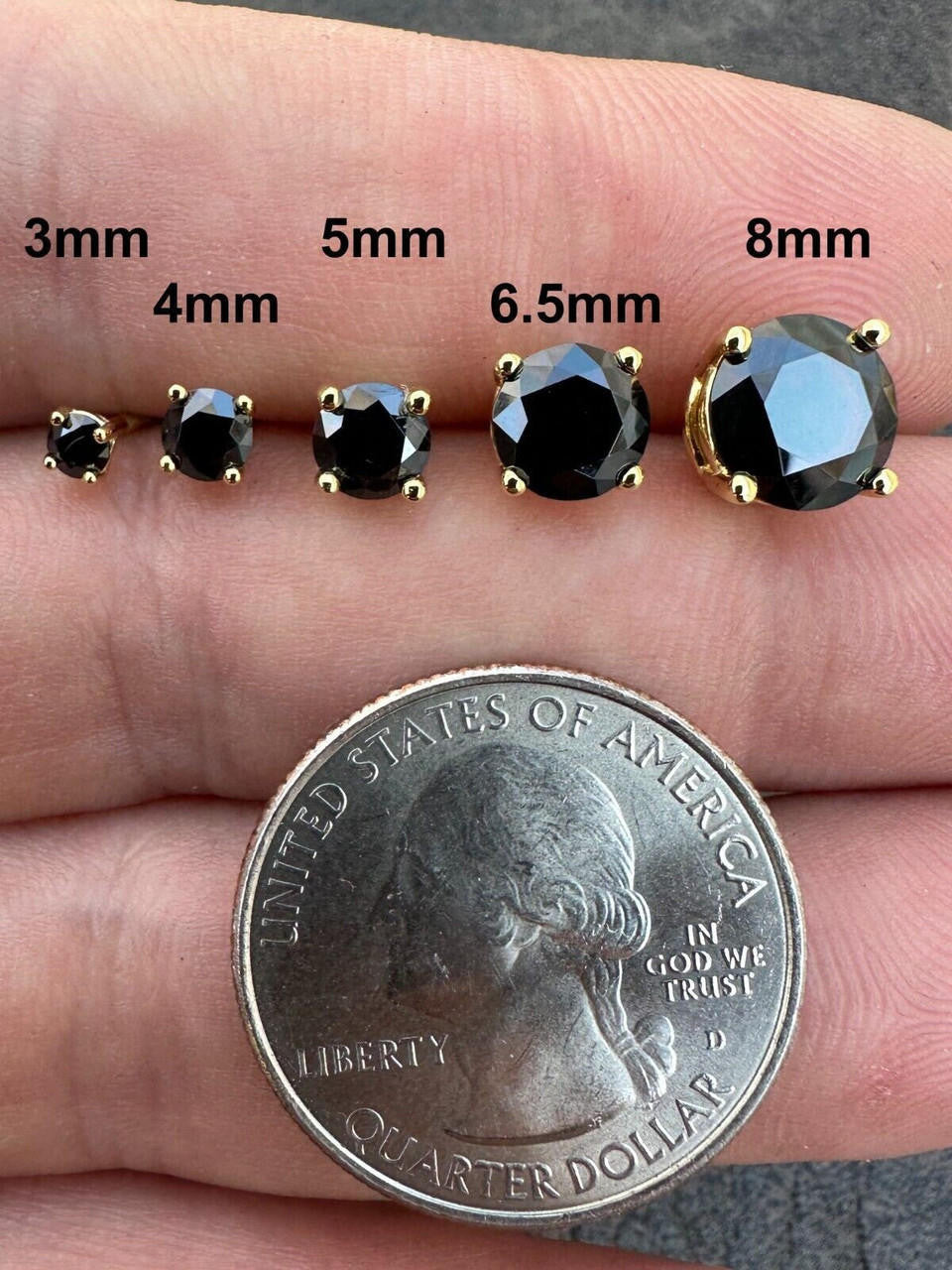 Black MOISSANITE Solitaire Stud Earrings - 14k Gold Vermeil 925 Silver - 3mm-8mm - 0.2-4ct
