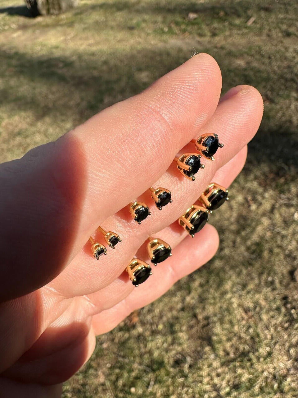 Black MOISSANITE Solitaire Stud Earrings - 14k Gold Vermeil 925 Silver - 3mm-8mm - 0.2-4ct