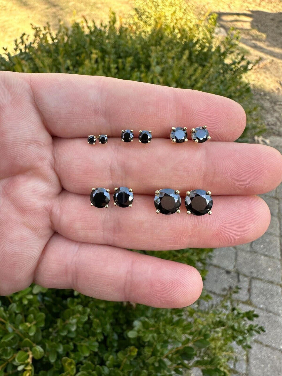 Black MOISSANITE Solitaire Stud Earrings - 14k Gold Vermeil 925 Silver - 3mm-8mm - 0.2-4ct