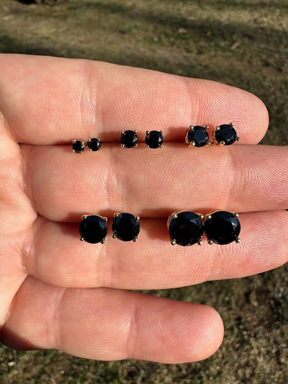 Black MOISSANITE Solitaire Stud Earrings - 14k Gold Vermeil 925 Silver - 3mm-8mm - 0.2-4ct