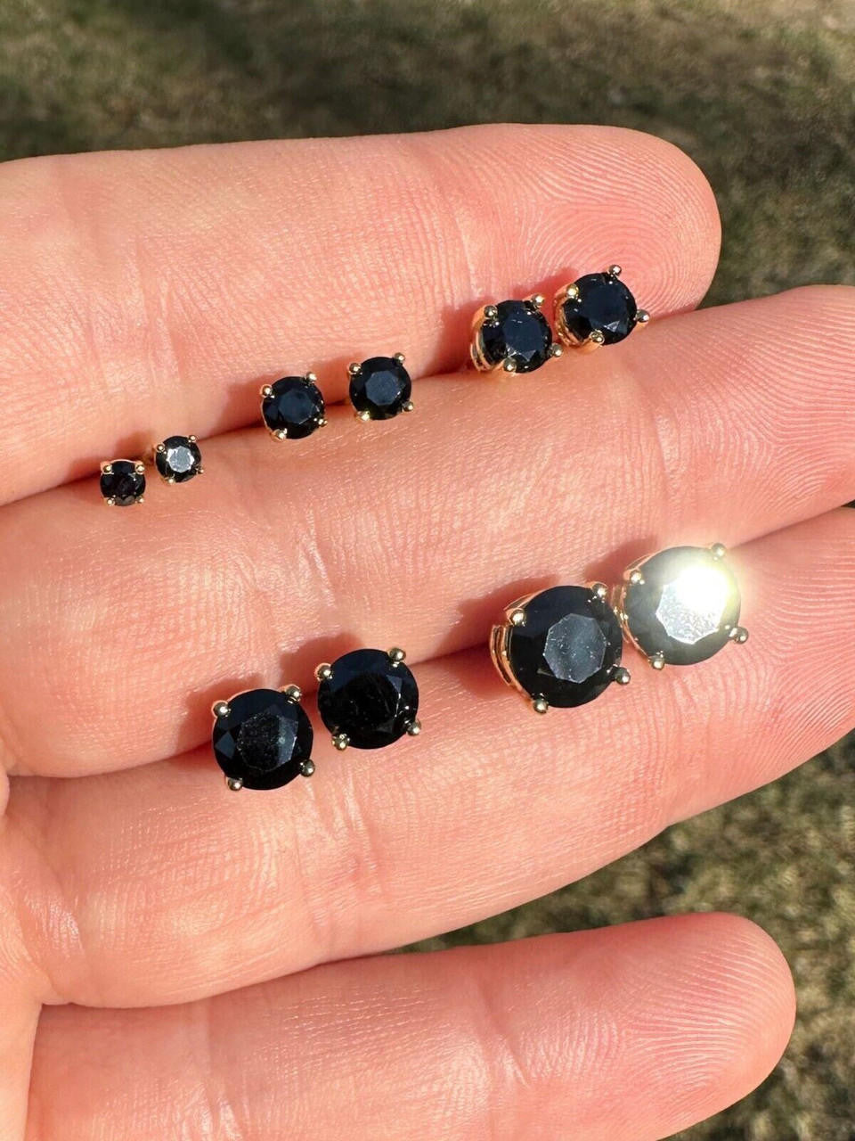 Black MOISSANITE Solitaire Stud Earrings - 14k Gold Vermeil 925 Silver - 3mm-8mm - 0.2-4ct
