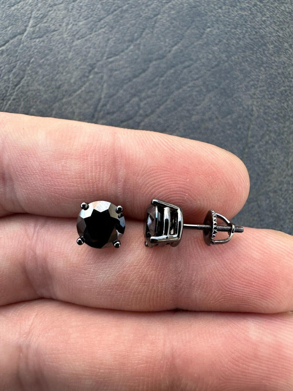 Black MOISSANITE Solitaire Stud Earrings - Black Rhodium Over 925 Silver - 3mm-8mm - 0.2-4ct