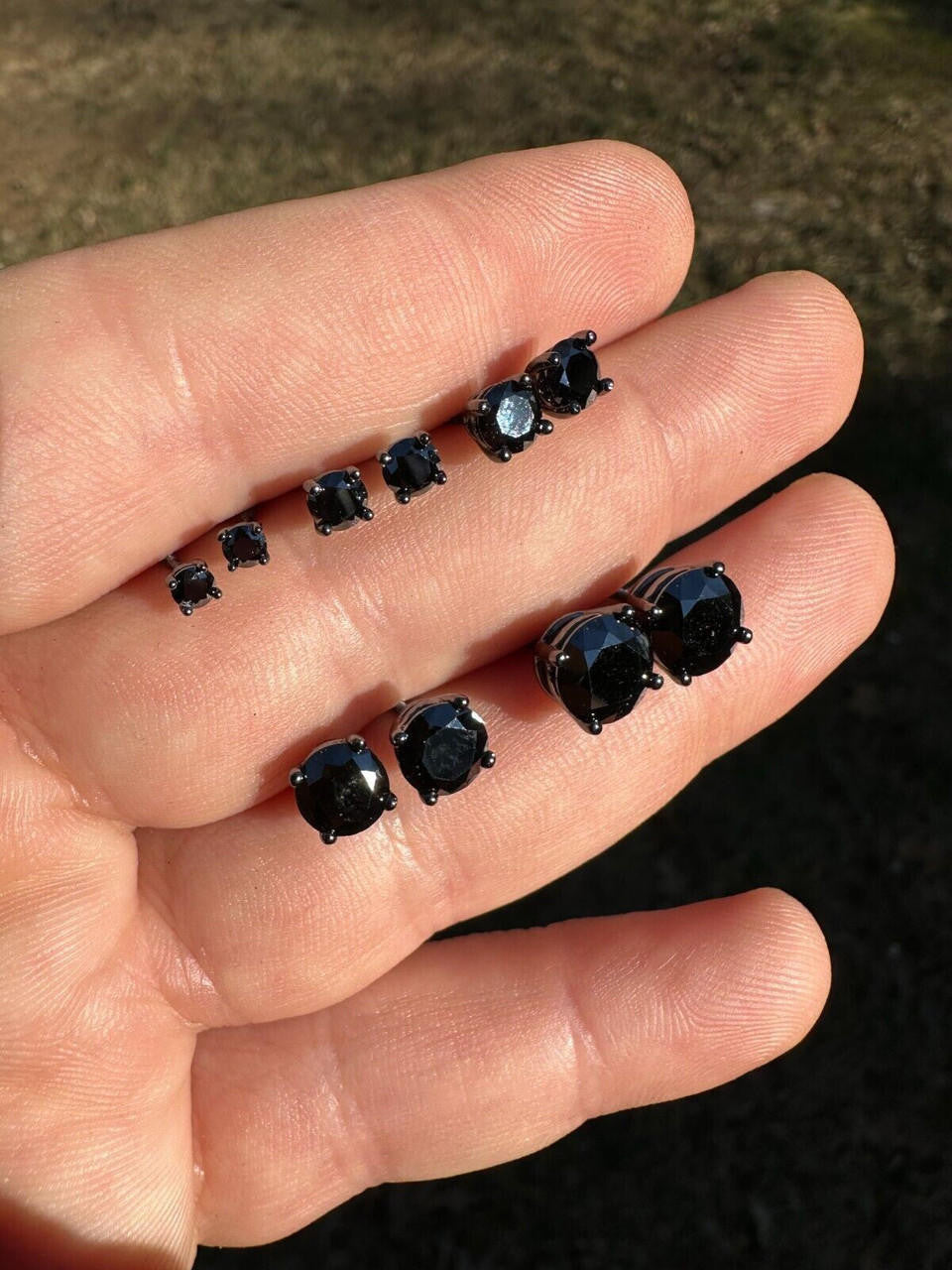 Black MOISSANITE Solitaire Stud Earrings - Black Rhodium Over 925 Silver - 3mm-8mm - 0.2-4ct
