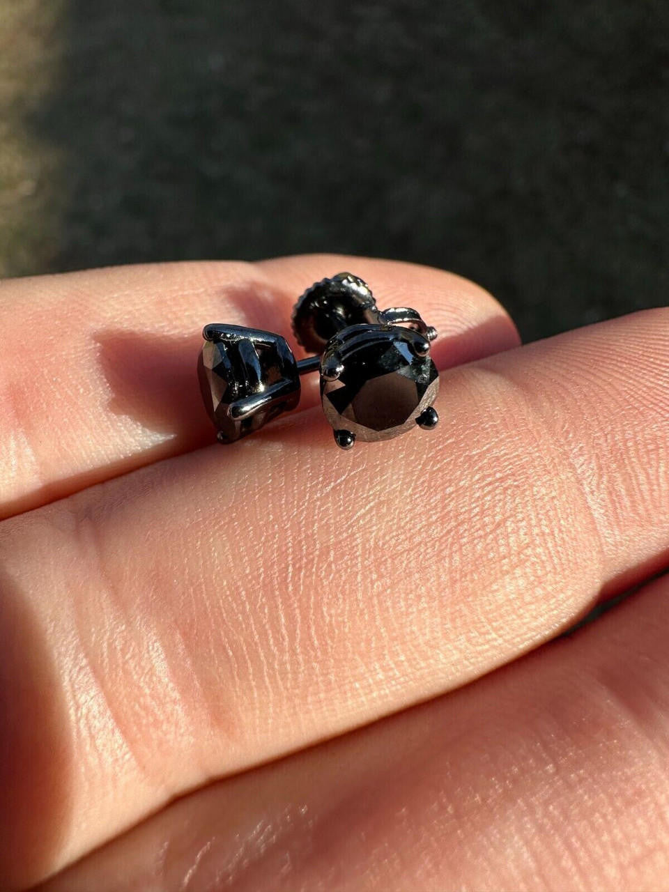 Black MOISSANITE Solitaire Stud Earrings - Black Rhodium Over 925 Silver - 3mm-8mm - 0.2-4ct