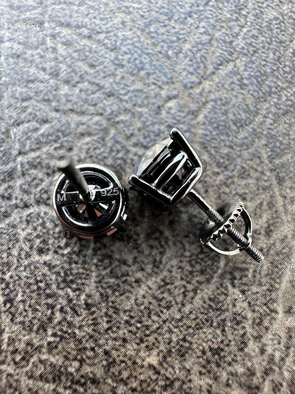 Black MOISSANITE Solitaire Stud Earrings - Black Rhodium Over 925 Silver - 3mm-8mm - 0.2-4ct